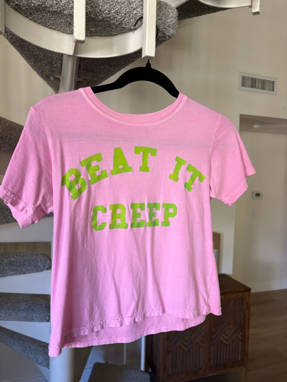 Urban Outfitters Y2K Pink Tee with Green 'Beat It Creep' Graphic - Picture 2 of 4